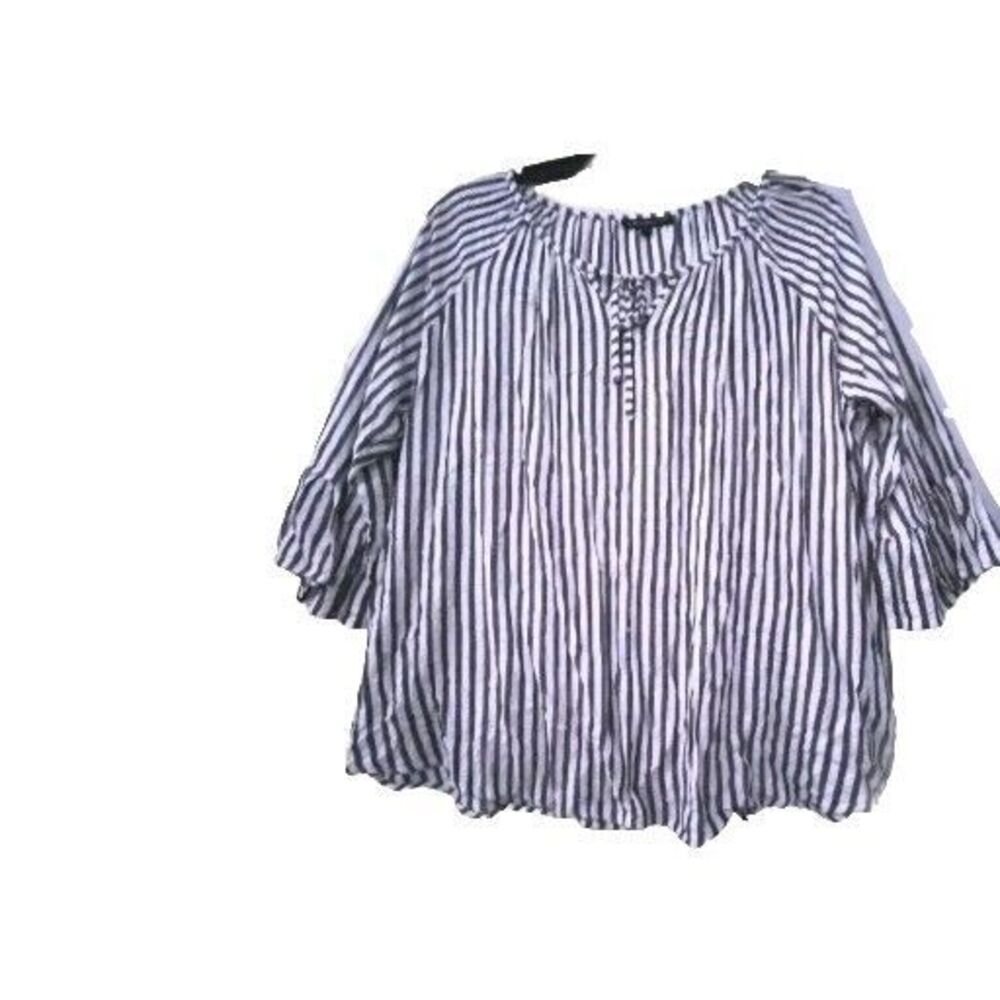Club Z Collection Womens Tie Front Shirt Gray White Silver Striped V Neck 2X